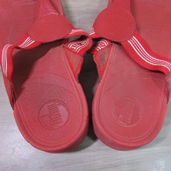 fitflop Women's 9 Flip Flop Thong Sandals Red & White Stripe - Picture 6 of 10